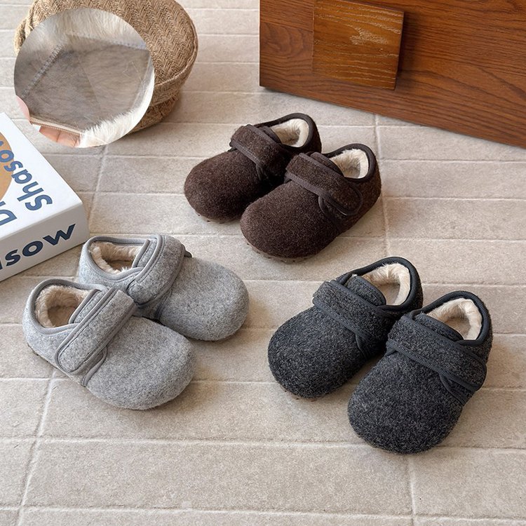 韩版女童加绒大棉鞋2025冬季儿童毛呢防滑勃肯鞋男童百搭软底棉鞋