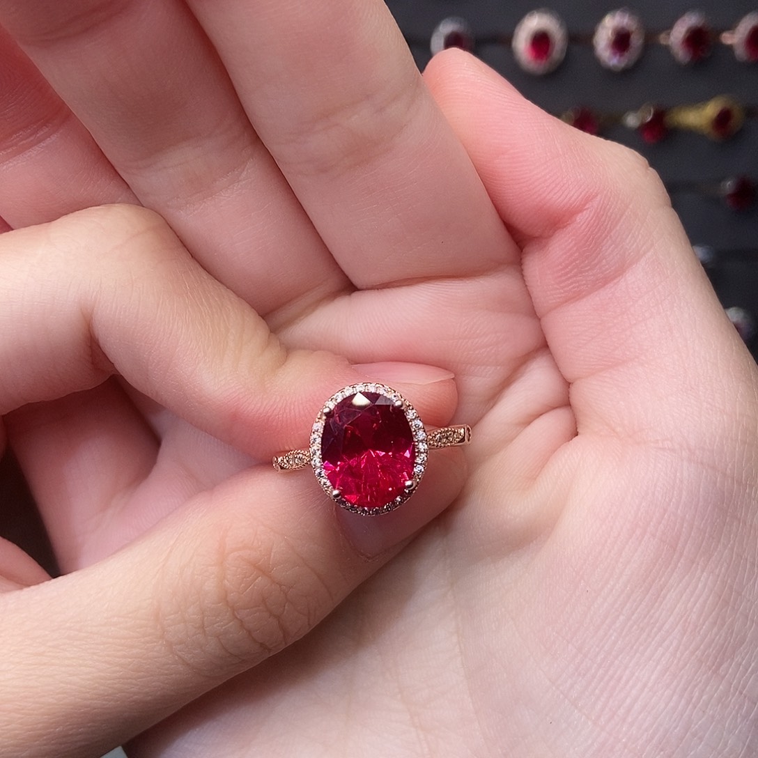 戒指银S925镶嵌红宝石