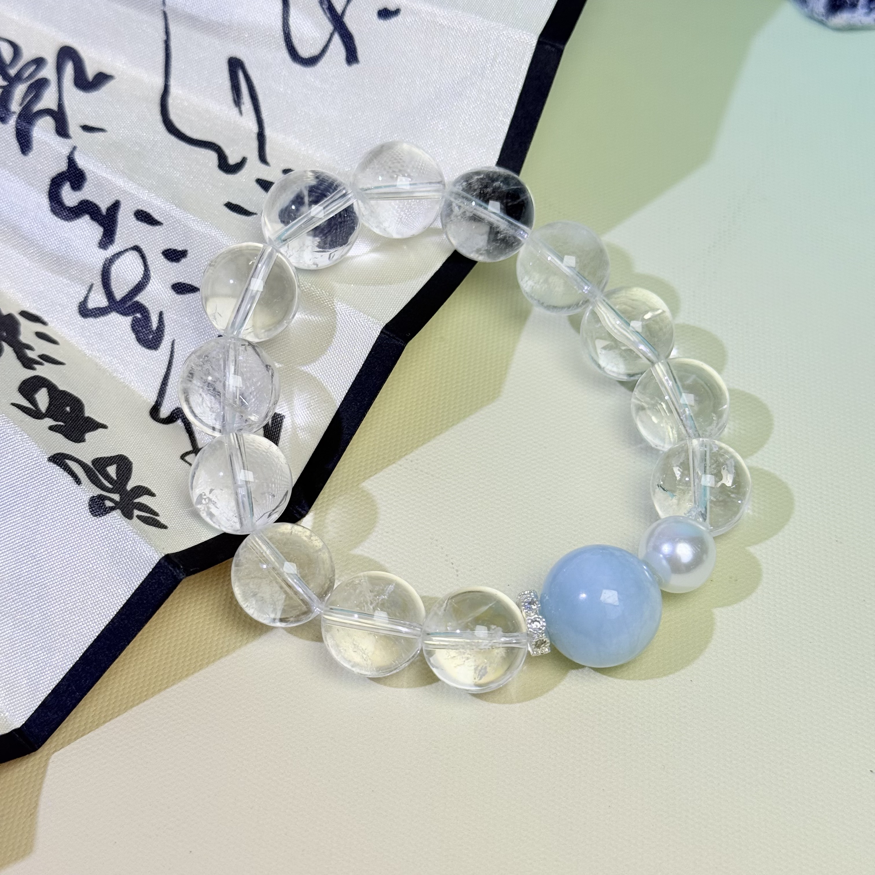 【283 大露露】白水晶白阿塞海蓝宝13-15mm手串面小仙多样性发其一Z