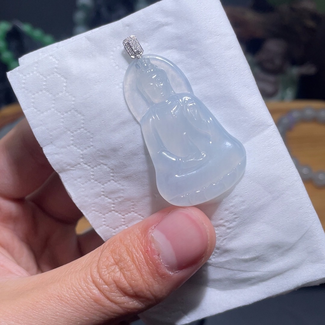 定制翡翠18K金镶嵌吊坠