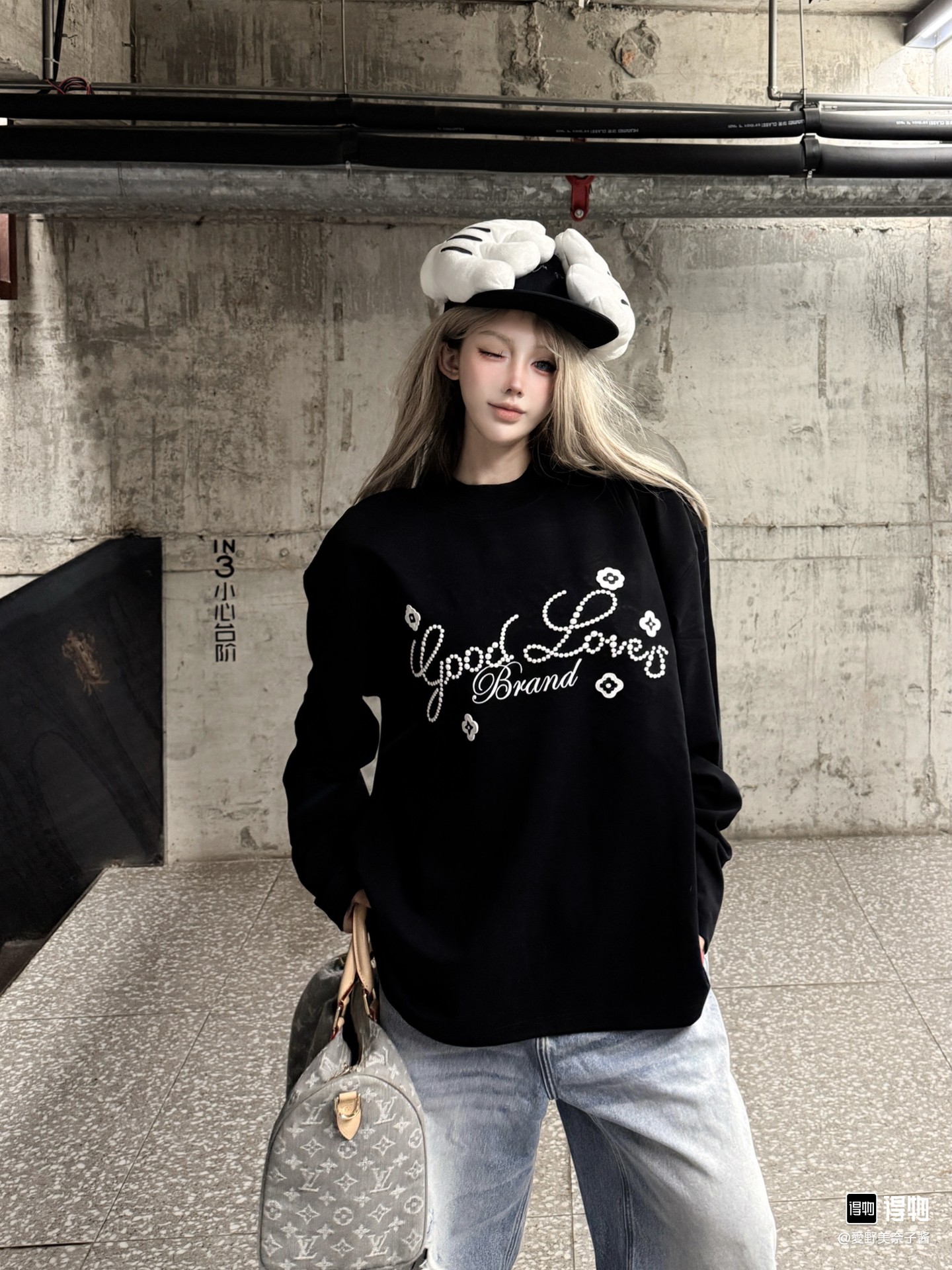 GOODBRAND 小花标语时尚感美式长袖打底衫2025FW GOOD LOVE男女款