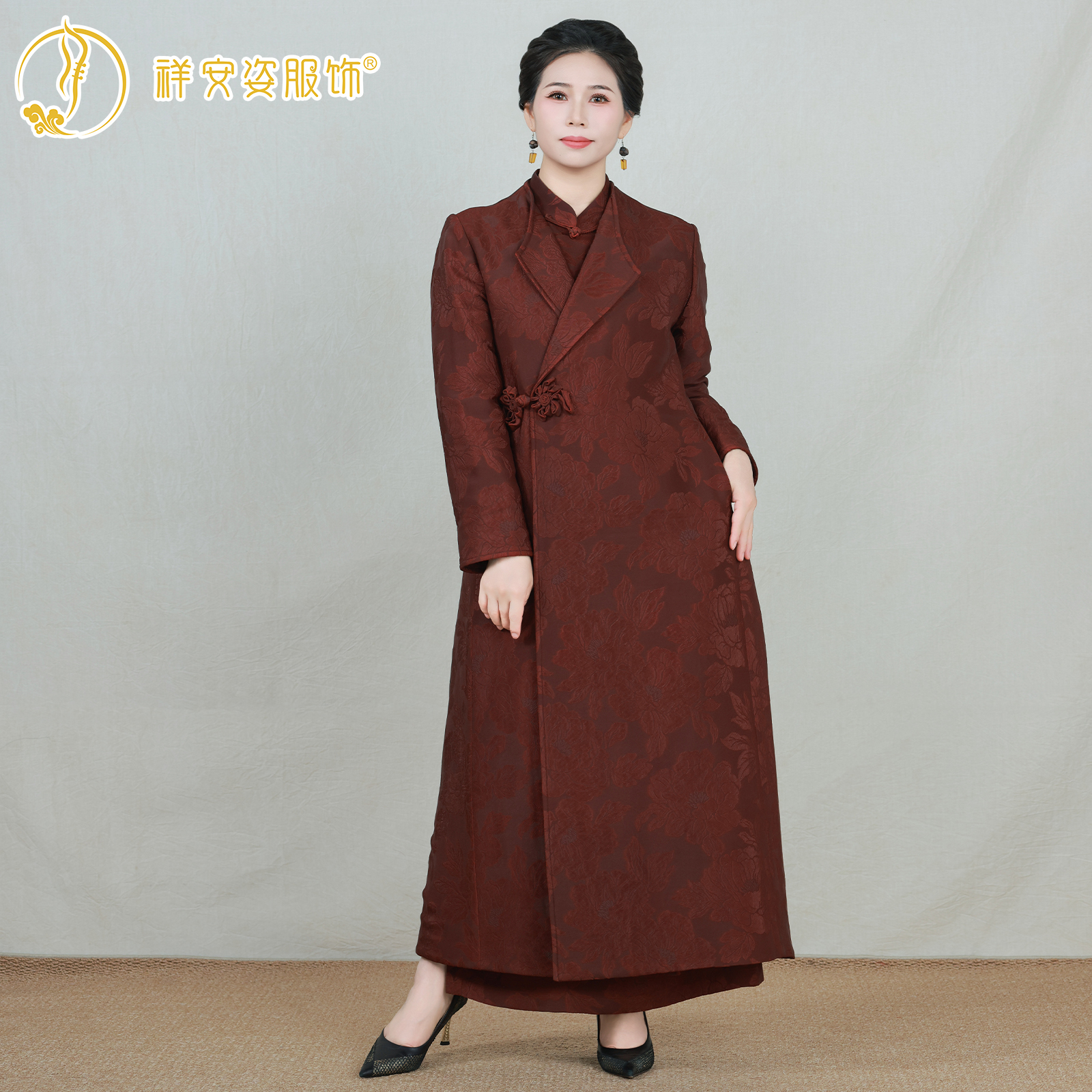 [红红火火棉服]香云纱非遗纯手工风衣肌理感立体提花外套G641242M