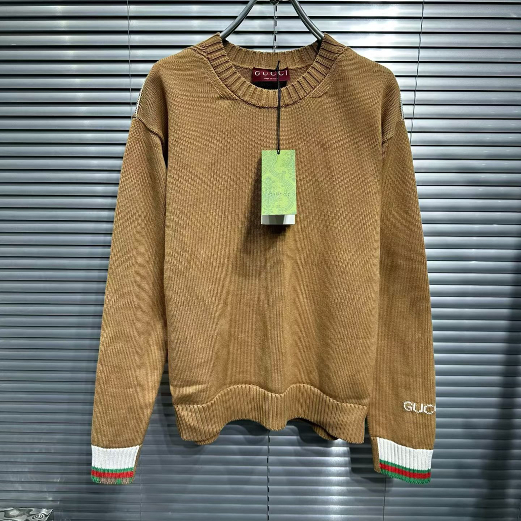 未使用 GUCCI/古驰 红绿拼色卡其色针织毛衣/xs码