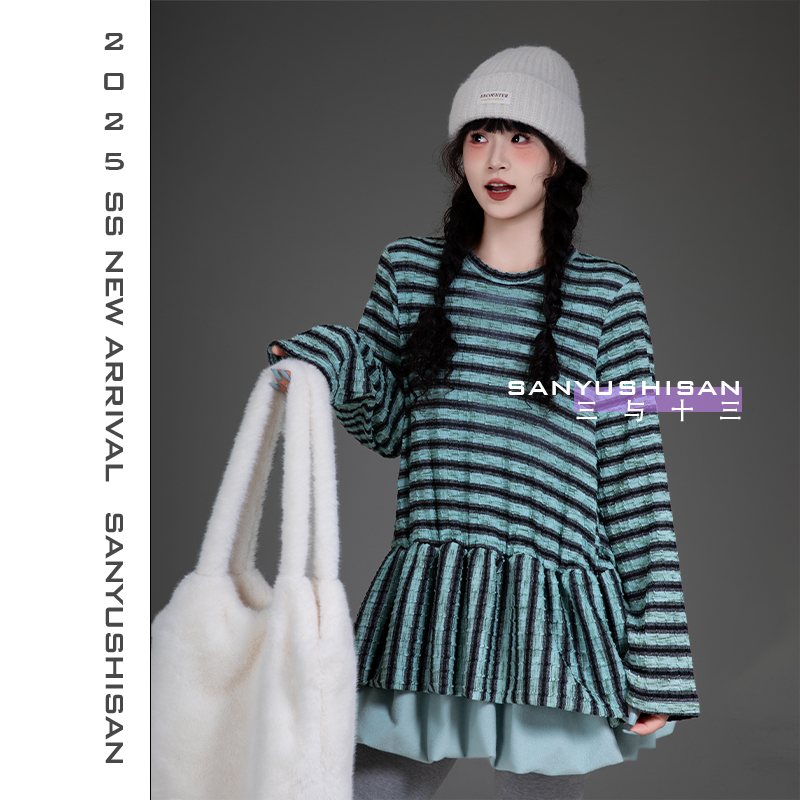 三与十三|周末美术馆|秋季基础韩系简约复古宽松休闲长袖T恤