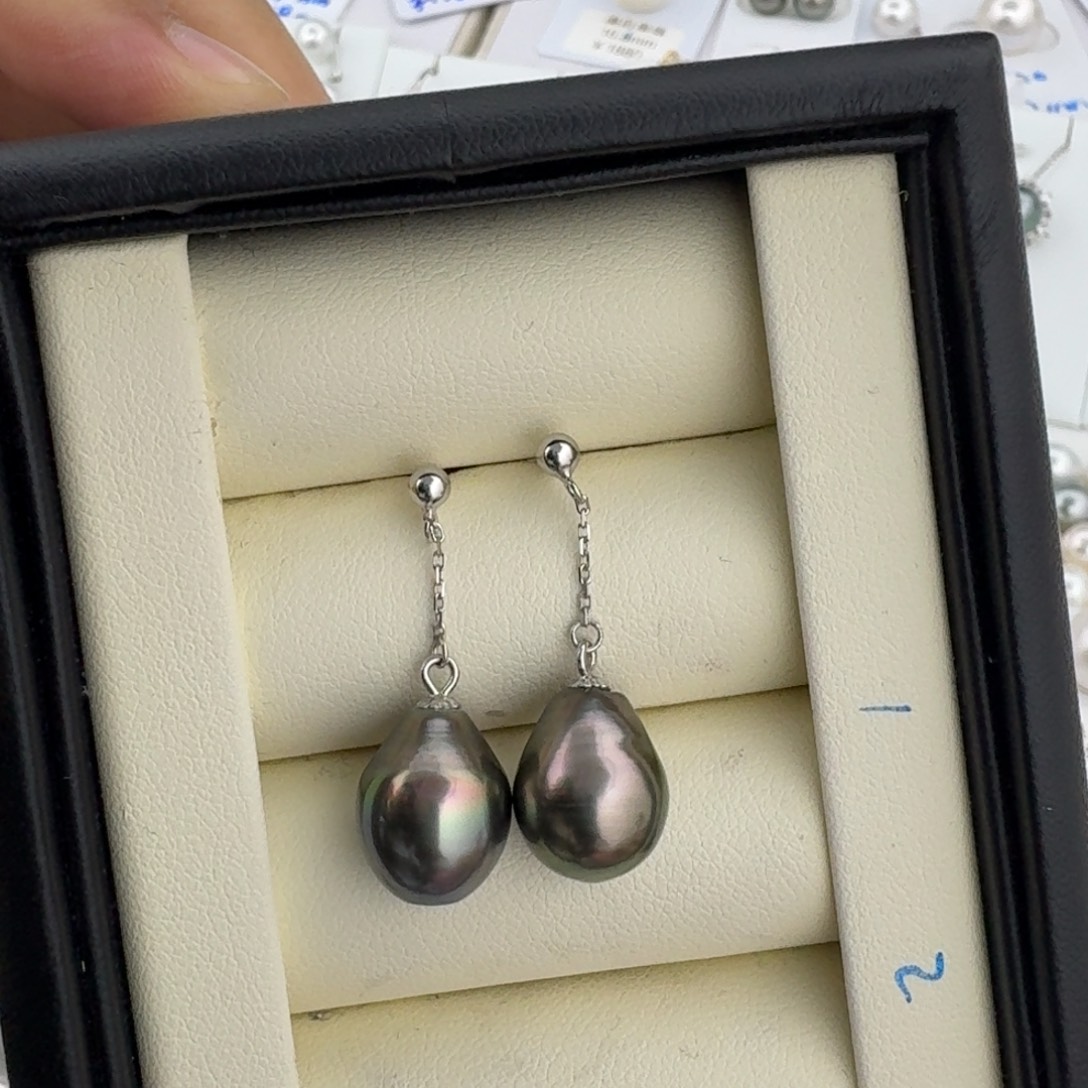 耳饰海水珍珠银S925镶嵌大溪地水滴珠微瑕10.9mm
