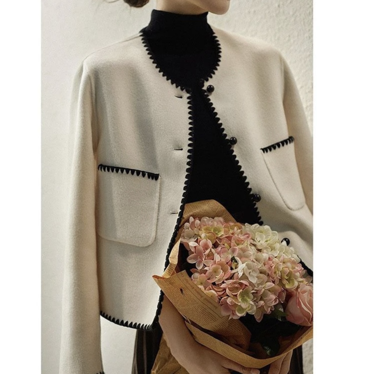 “大女主”精致小香风名媛法式设计感气质小个子双面呢羊毛外套短款