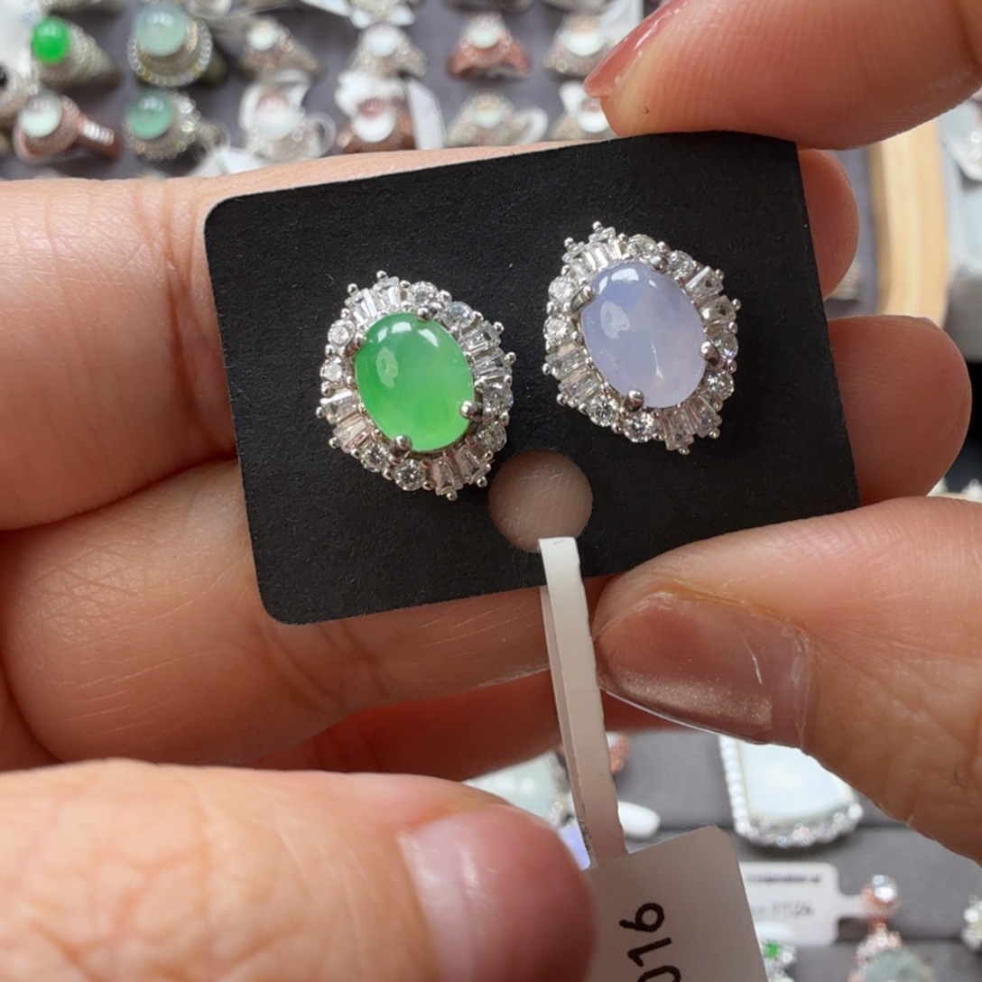 翡翠银S925镶嵌耳饰8039