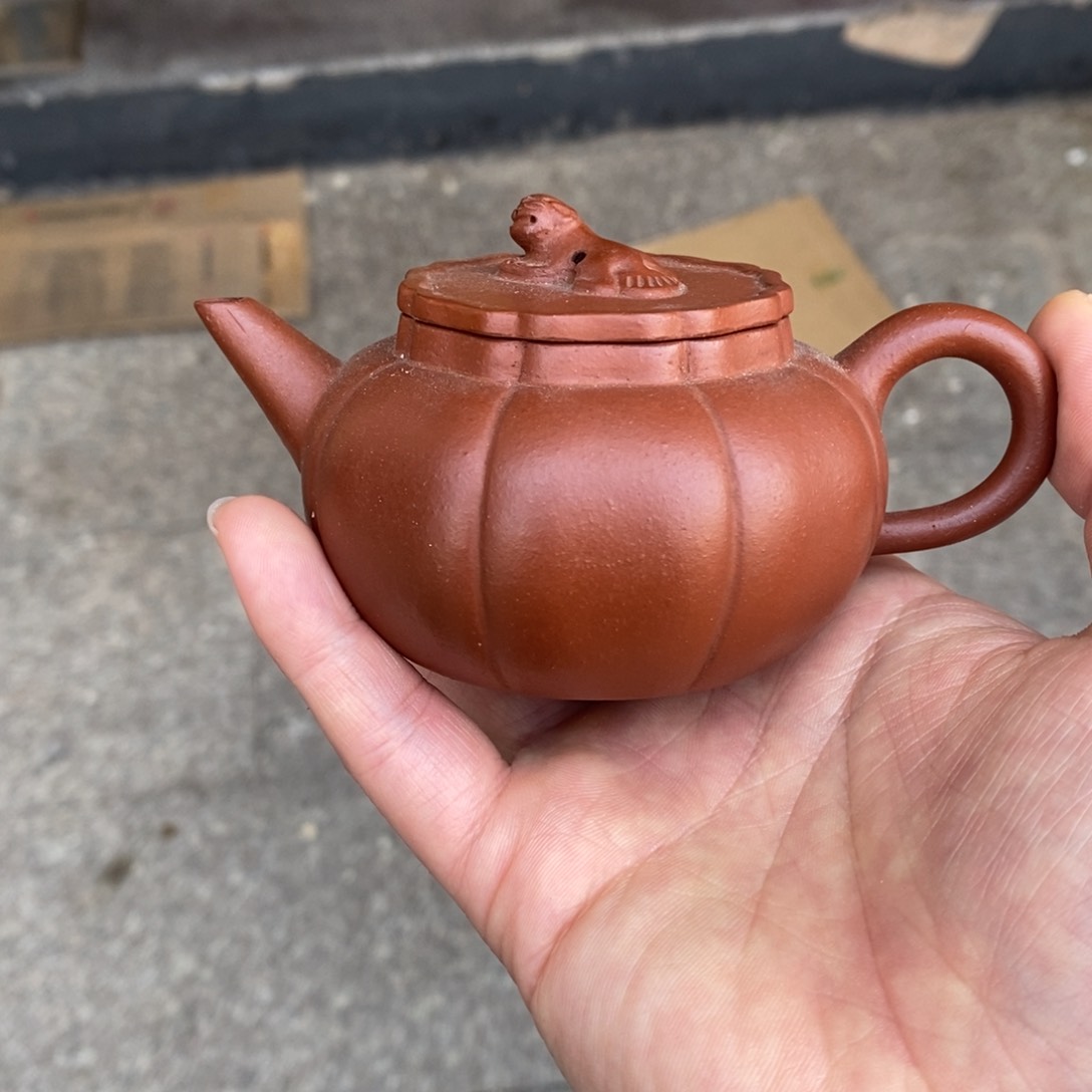 紫砂茶壶清**石狮钮120毫升朱泥
