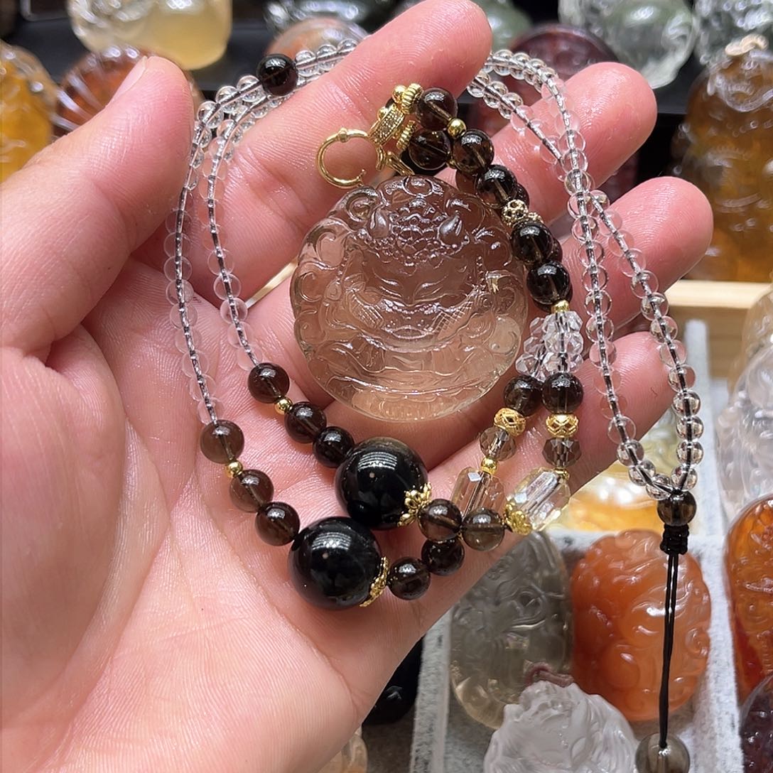 水晶颈饰未镶嵌茶水晶九尾狐狐