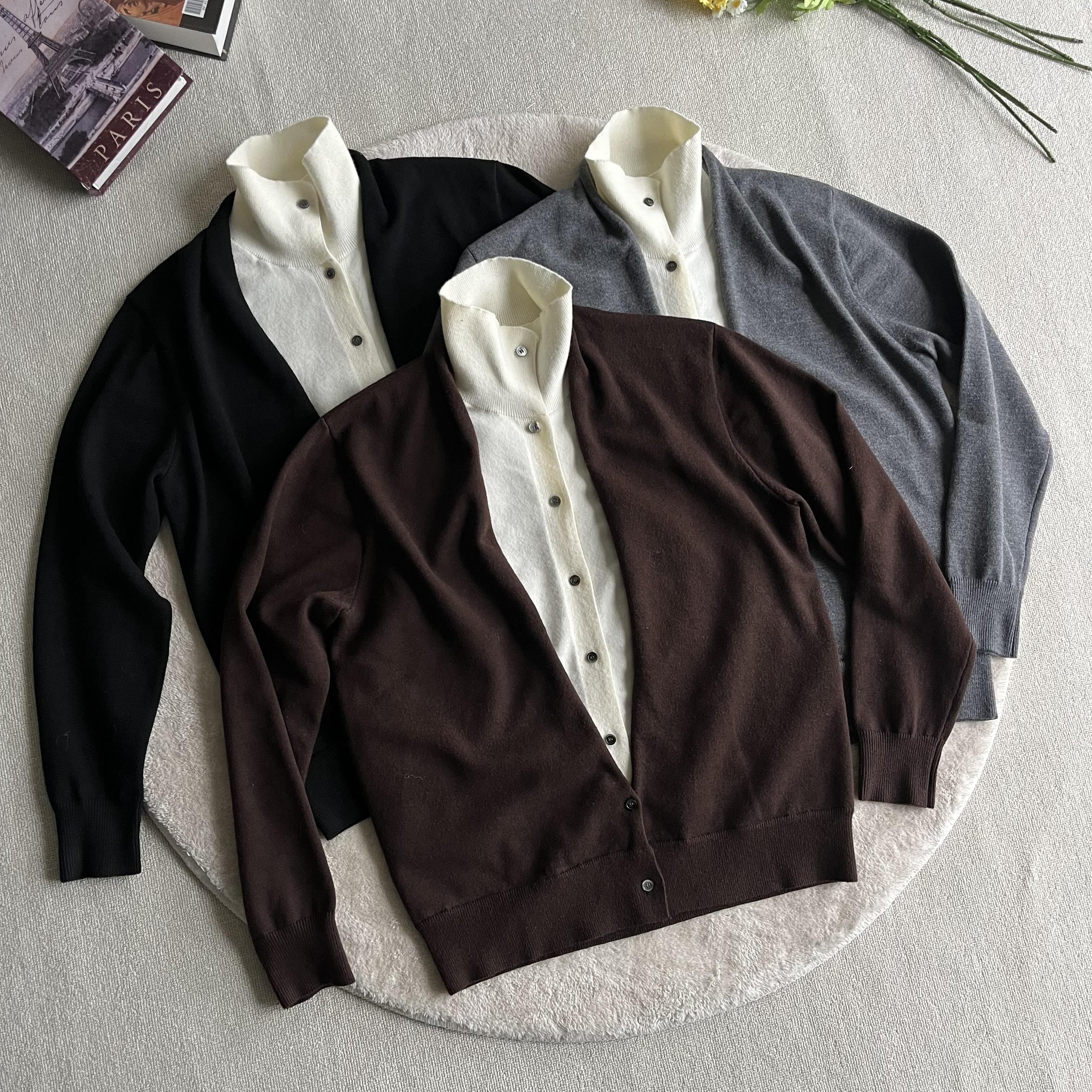 Xanvas假两件多形态高领羊毛毛衣开衫撞色外套老钱风cleanfti通勤