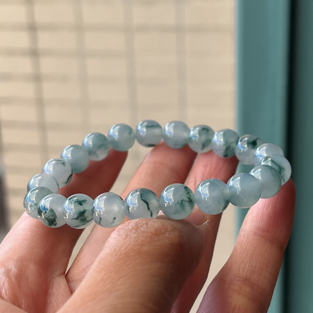 卡9缅甸翡翠A货飘花手串