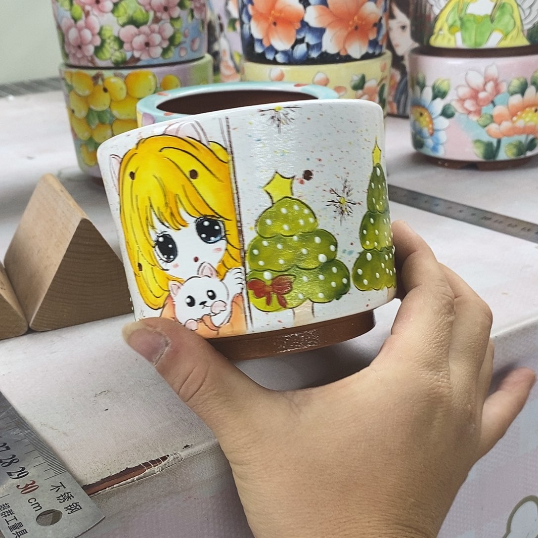 紫砂花盆手绘花盆满28包邮