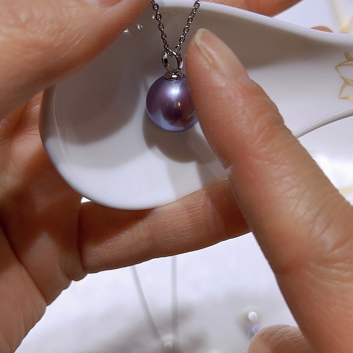 淡水珍珠紫珠银色圆扣银S925镶嵌