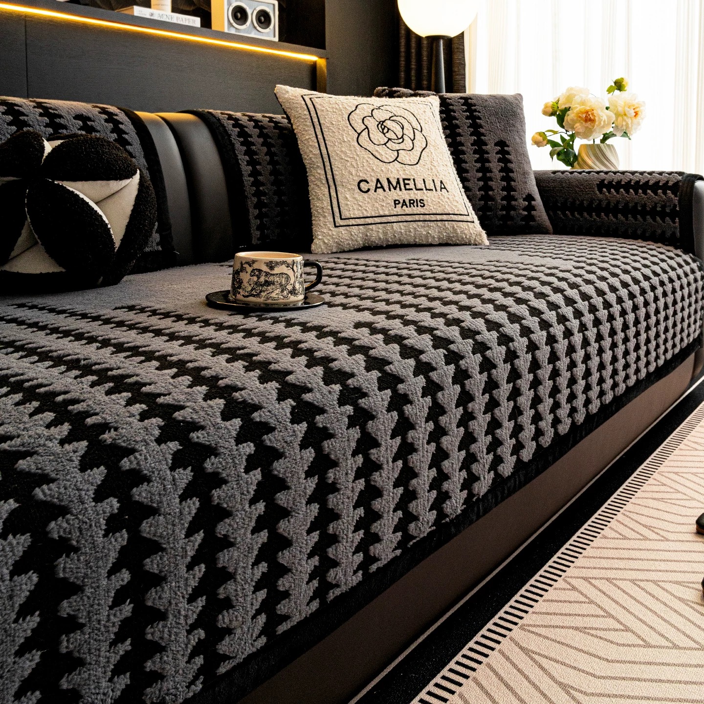 毛绒沙发垫【直排沙发款】法莱绒简约坐垫靠背沙发巾罩防滑加厚保暖