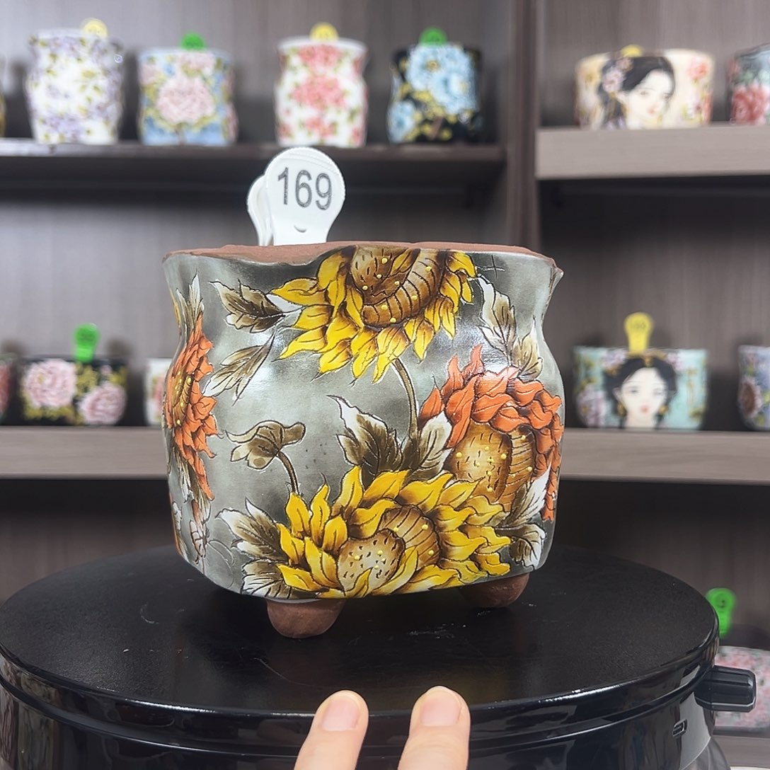 手绘陶瓷花盆口11高12.5