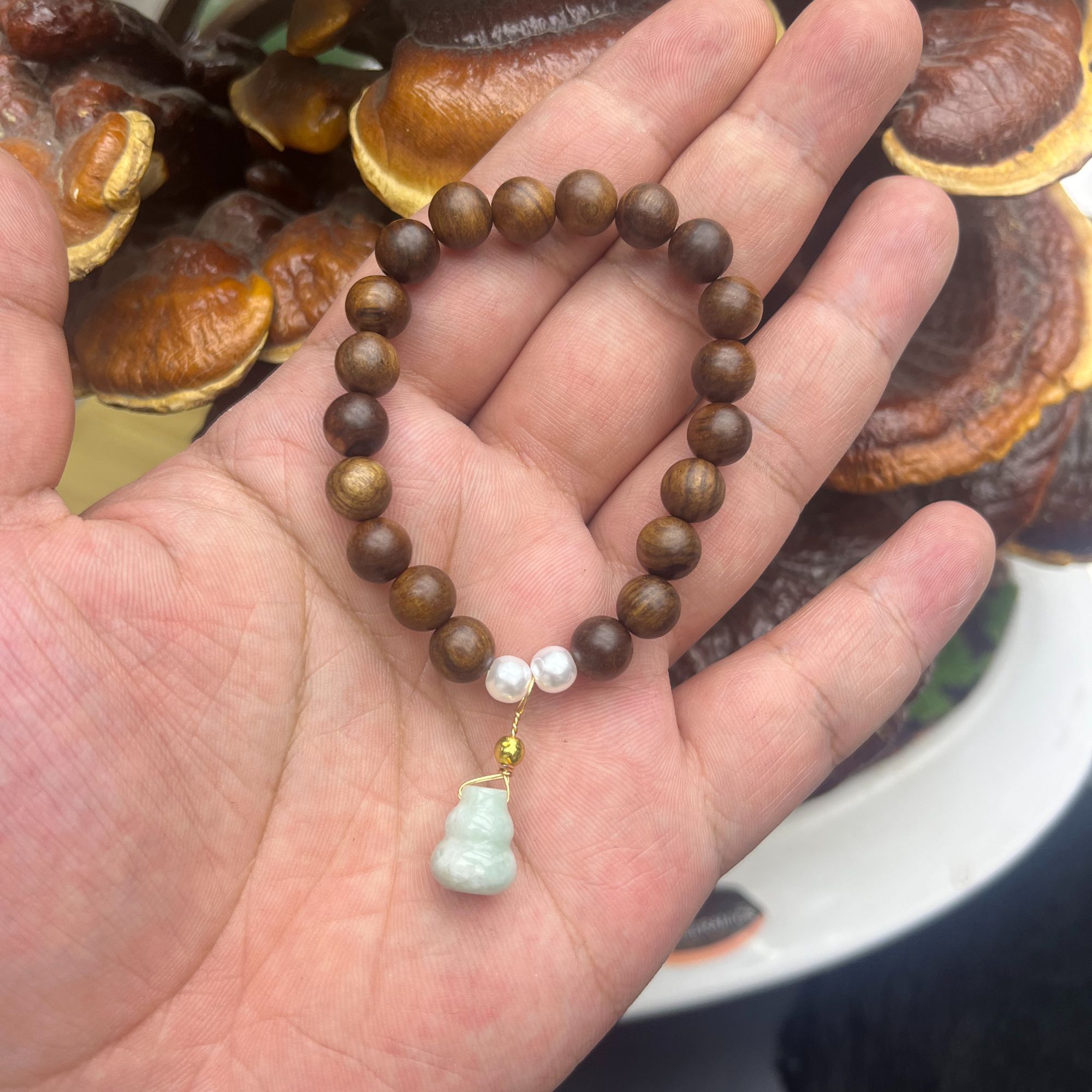 檀木8mm玉石小葫芦挂坠单圈手串  多样性发其一 