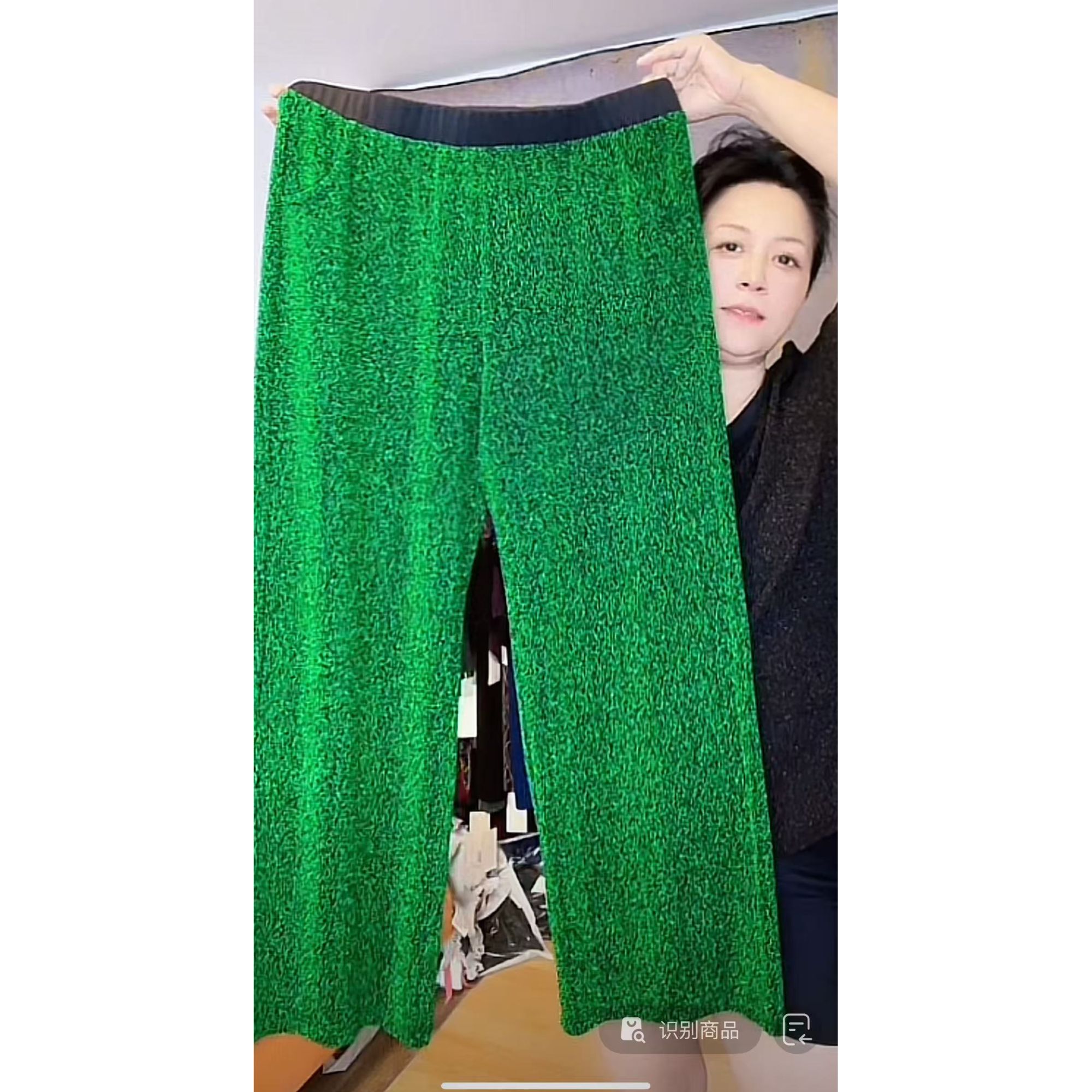 妙唐亮丝时尚大码新款弹力女士直筒裤3070绿色