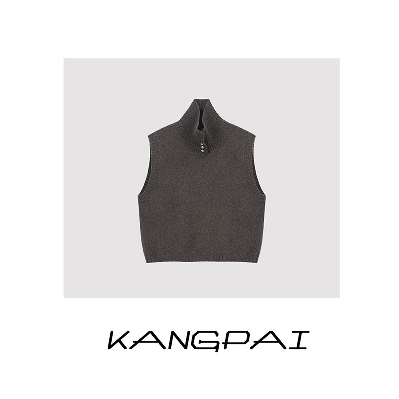 经典100%绵羊毛针织马甲背心半高立领极简风宽松秋冬无袖打底上衣