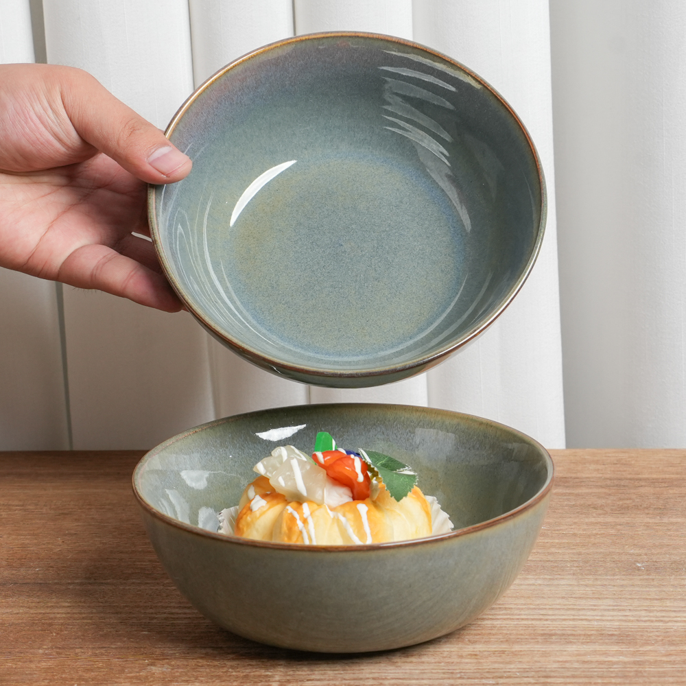 【正品】菜碗釉下彩陶瓷碗窑变黄绿复古高颜值汤面碗家用Q5B