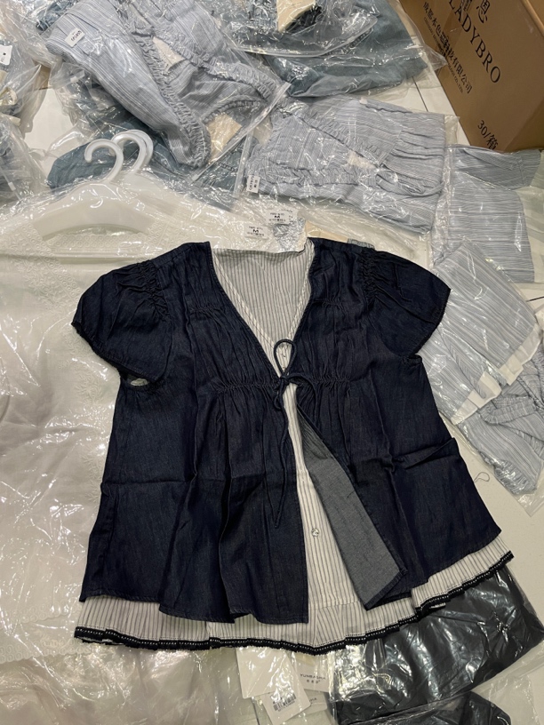 金子家夏款上新 牛仔假两件小衫 衣长55左右 不支持7天无理由退换