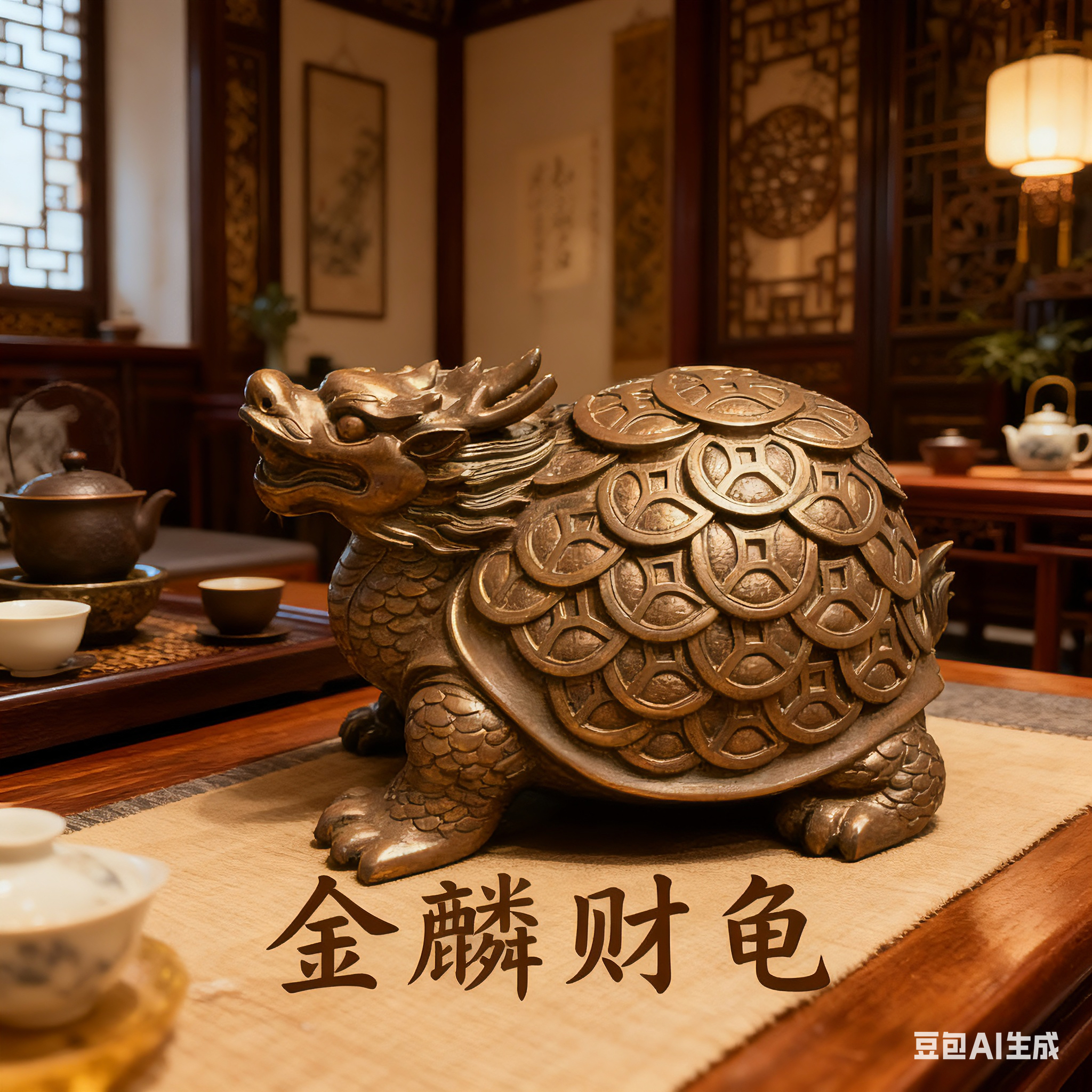 艺之选【金鳞财龟】茶宠中式桌面茶宠工艺品摆件创意摆件