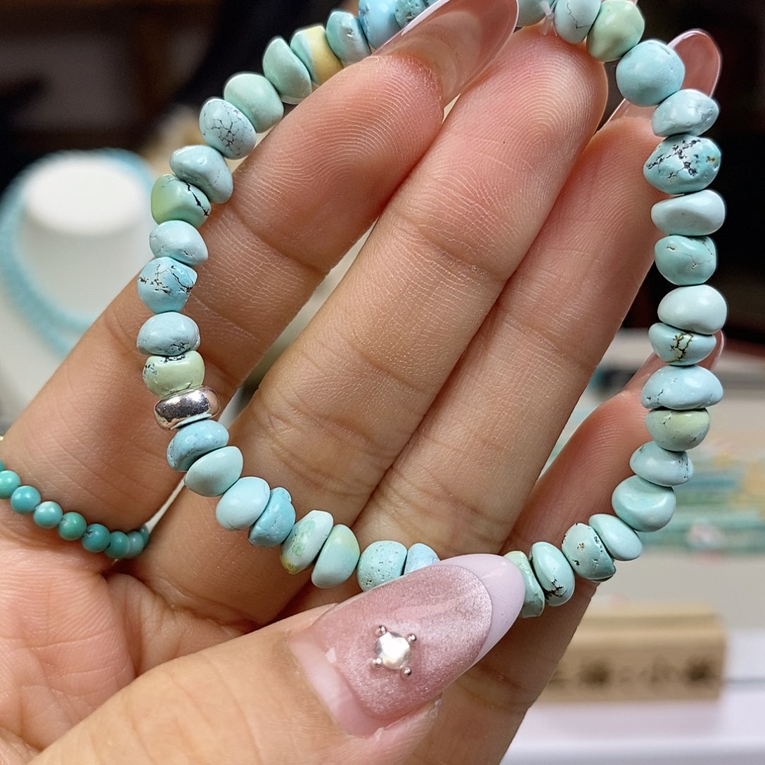 绿松石A30聚宝盆卡7银S925镶嵌