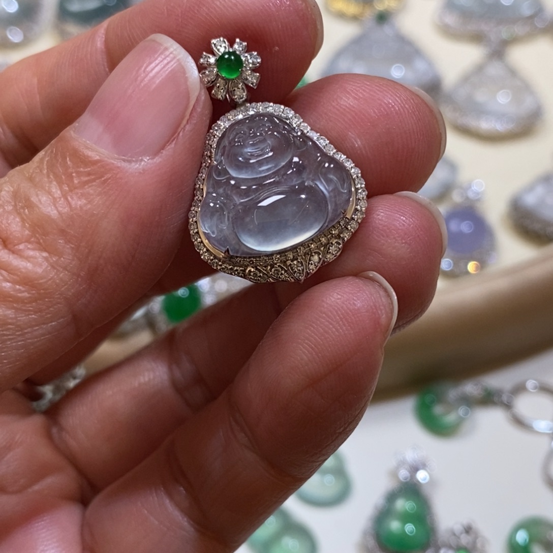 翡翠18K金镶嵌吊坠(不含链)佛公