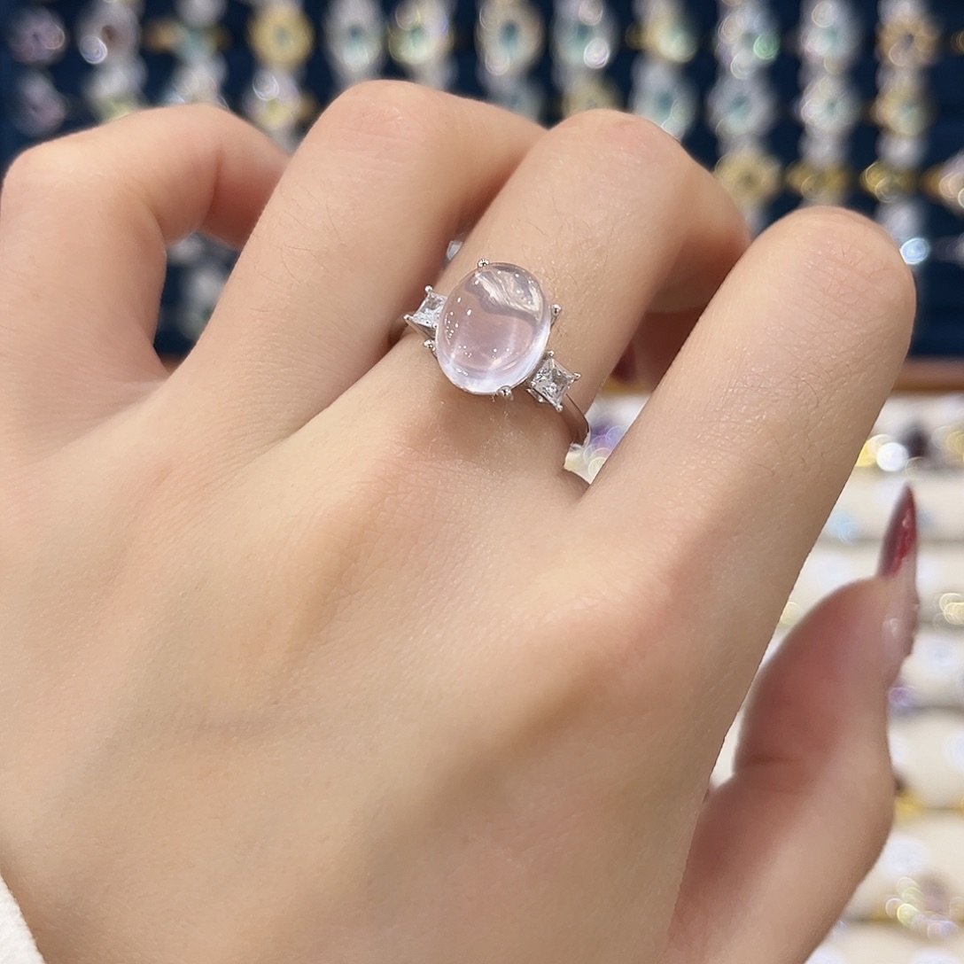 芙蓉石女款银S925镶嵌戒指