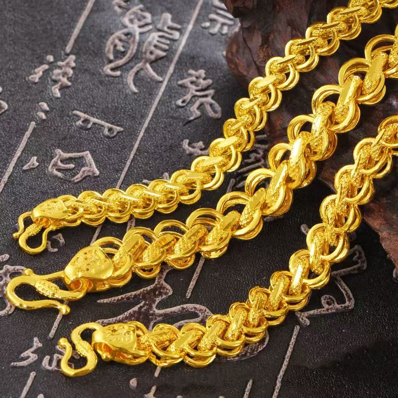 足银手链 外包了金的福字铁索手链男士时尚经典霸气中古