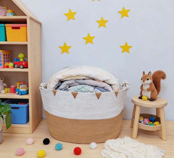 北欧风客厅家用大号棉绳脏衣篮大容量简约衣物被子收纳筐