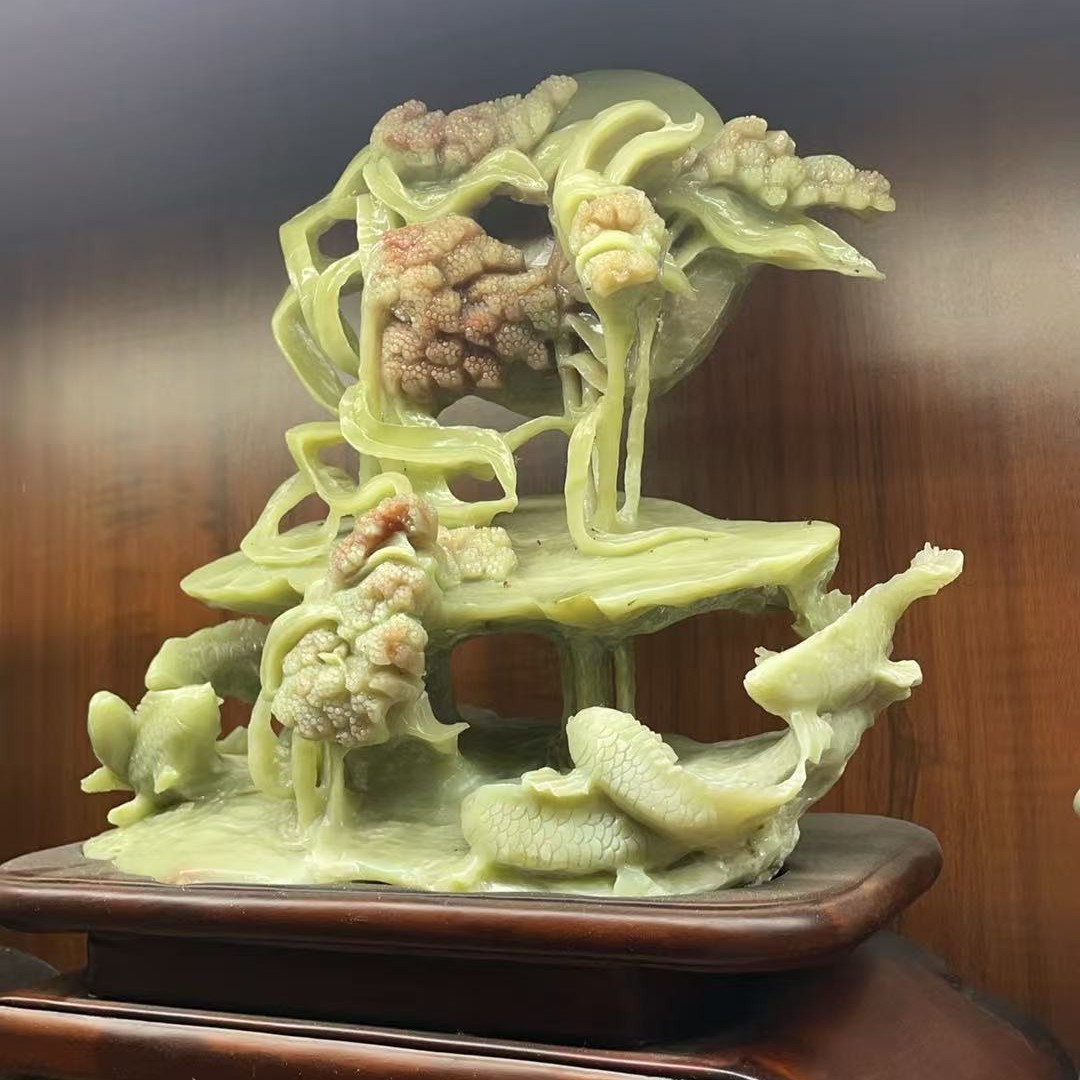 岫玉蛇纹石花玉摆件（高梁）~节节高升