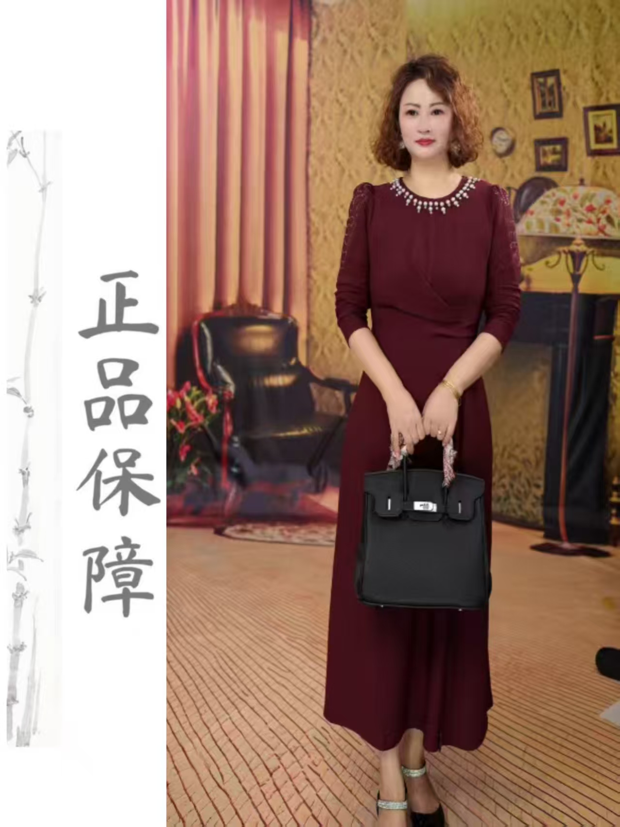 秋季新款裙子百搭时尚拼接手工钉住洋气连衣裙百搭