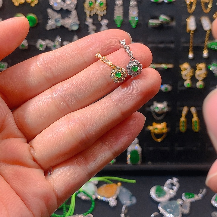 翡翠戒指银S925镶嵌耳钉