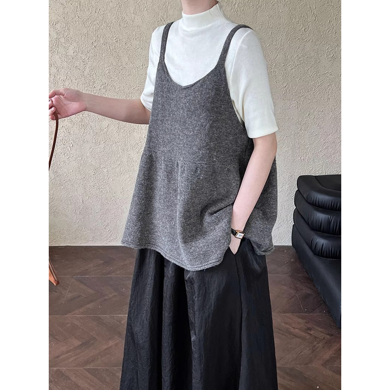 潮流风休闲宽松型吊带背心百搭早秋装新款洋气大码显瘦拼接马甲