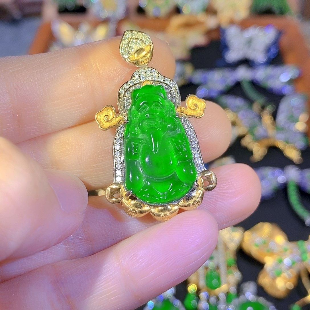 吊坠(不含链)银S925镶嵌翡翠