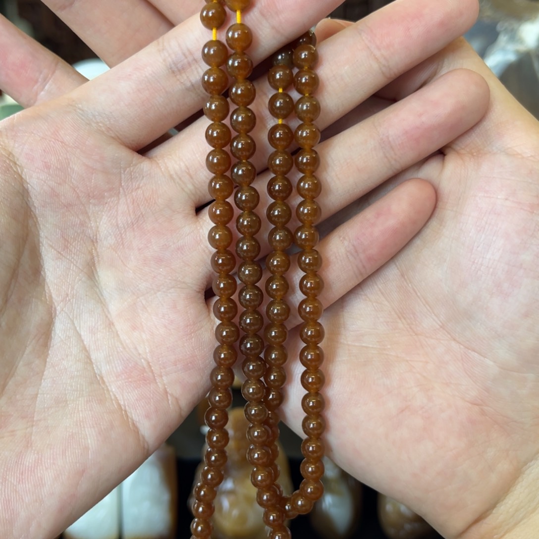和田玉（糖玉）未镶嵌手链金山全糖6mm108珠串
