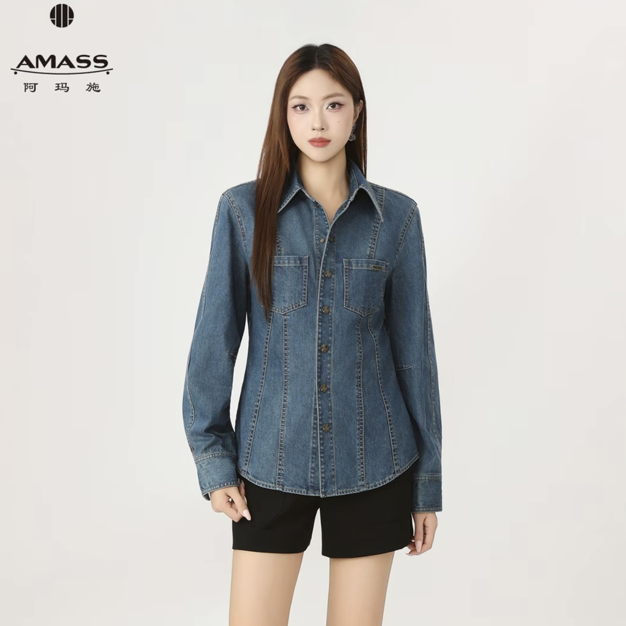 AMASS阿玛施秋季新款小众炸街高级感时尚气质纯棉牛仔外套530132