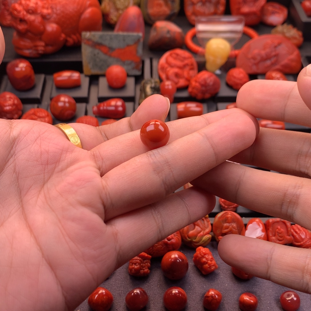 南红玛瑙未镶嵌川料原矿柿子红圆珠单珠12.4mm
