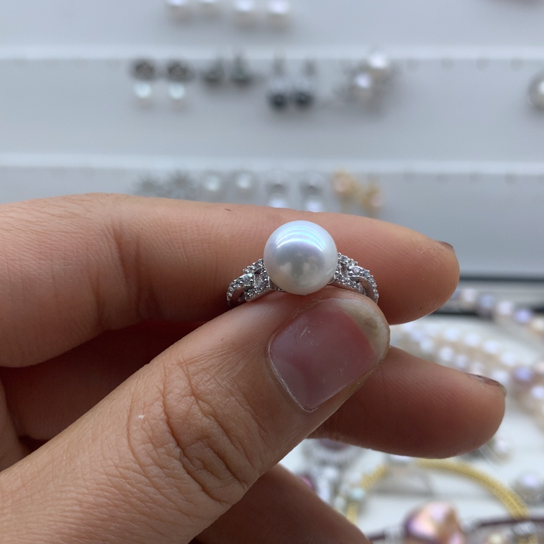 淡水珍珠戒指银S925镶嵌秋*吖