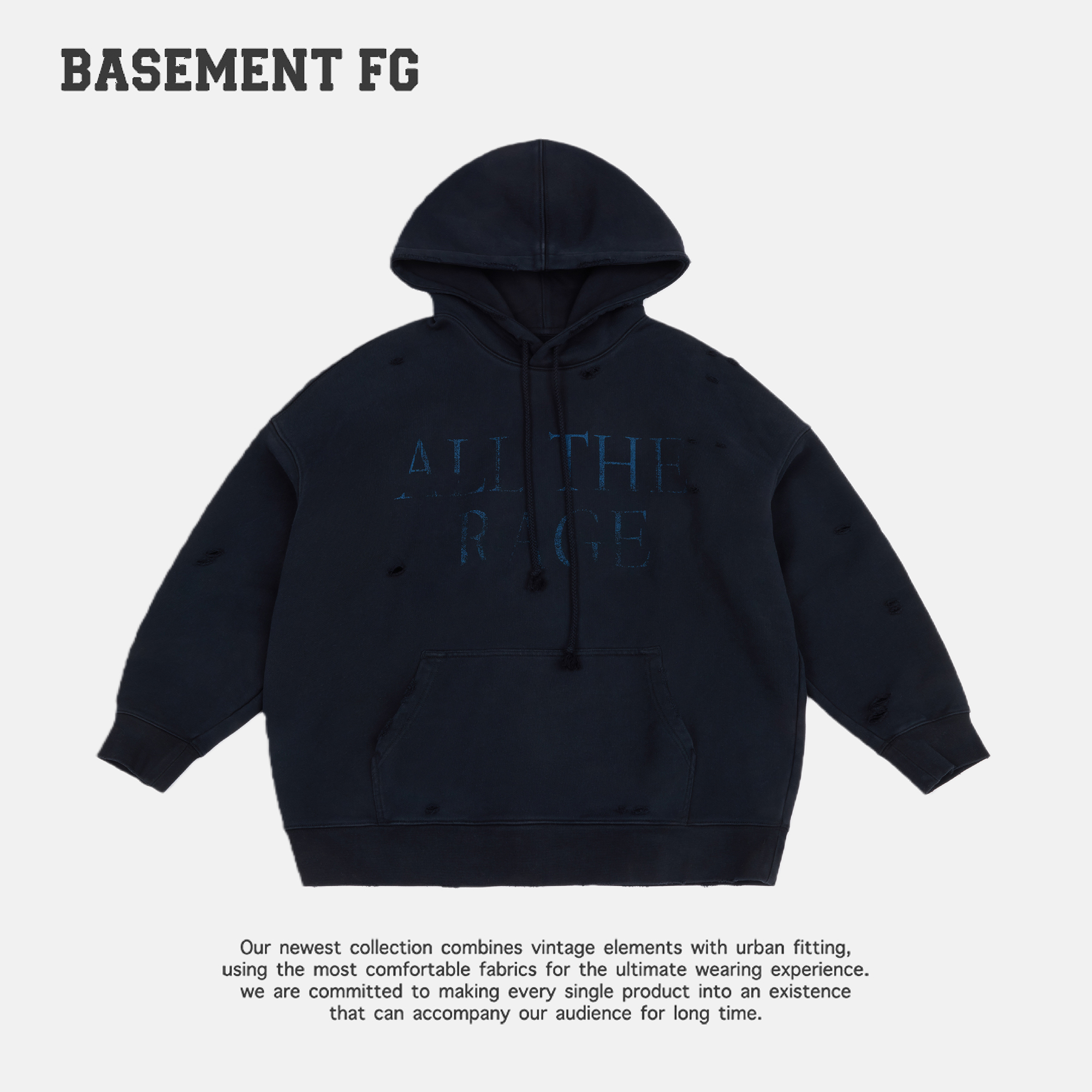 BASEMENTFG连帽印花长袖字母朋克风连帽卫衣上衣简约241050109001