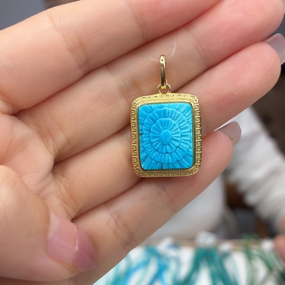 绿松石银S925镀金镶嵌颈饰