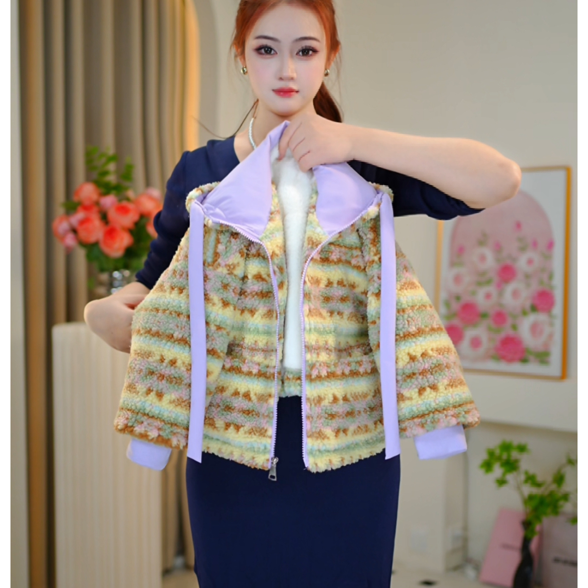 佳琪妈】极寒系列女童浅紫糖霜绒一件过冬连帽棉服外套-7178#