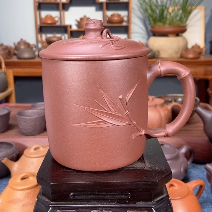 紫砂茶壶竹节盖杯