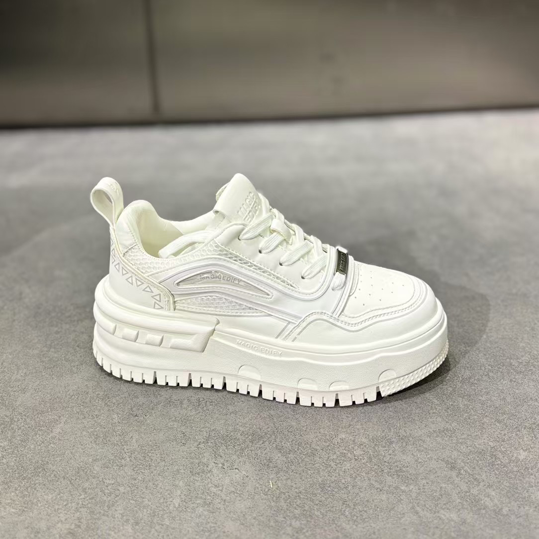 网红厚底休闲鞋欧洲站2025春季新款欧货真皮男鞋白色松糕鞋潮鞋