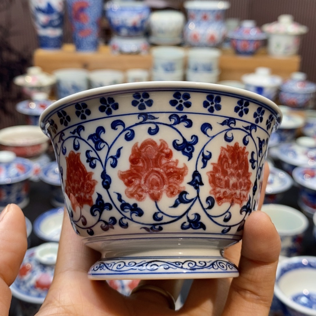 微瑕釉里红马蹄杯子主人杯主人杯