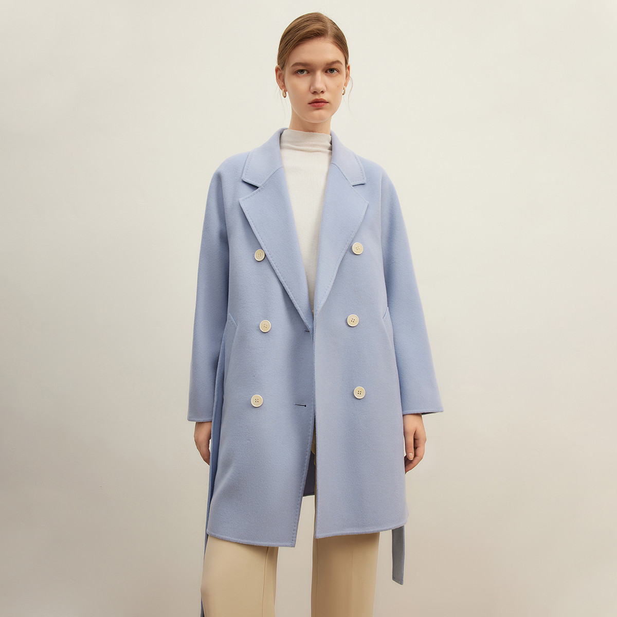 【安雅专属】毛呢大衣优雅腰带设计绵羊毛双面呢外套Y426302773