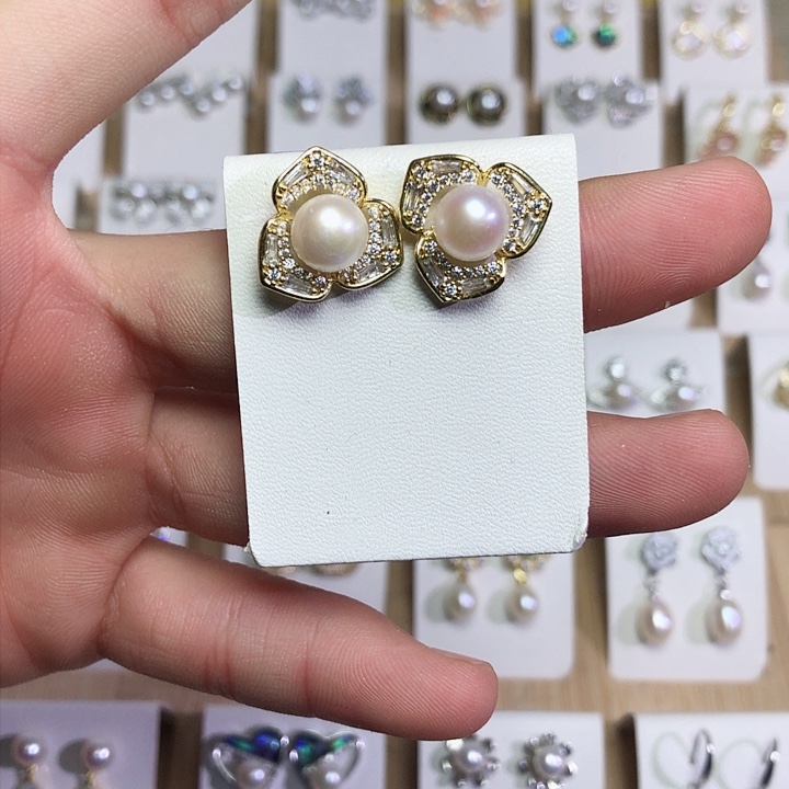 淡水珍珠耳饰银S925镶嵌