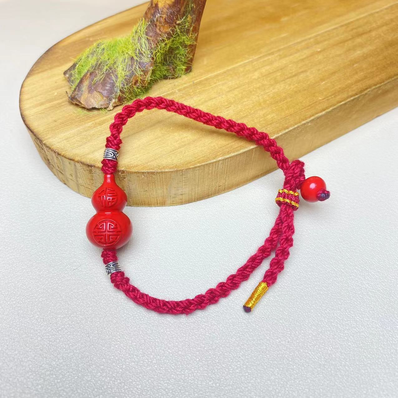 含辰砂工艺品高含量朱砂红砂设计款福禄双全葫芦手绳正品保真朱砂