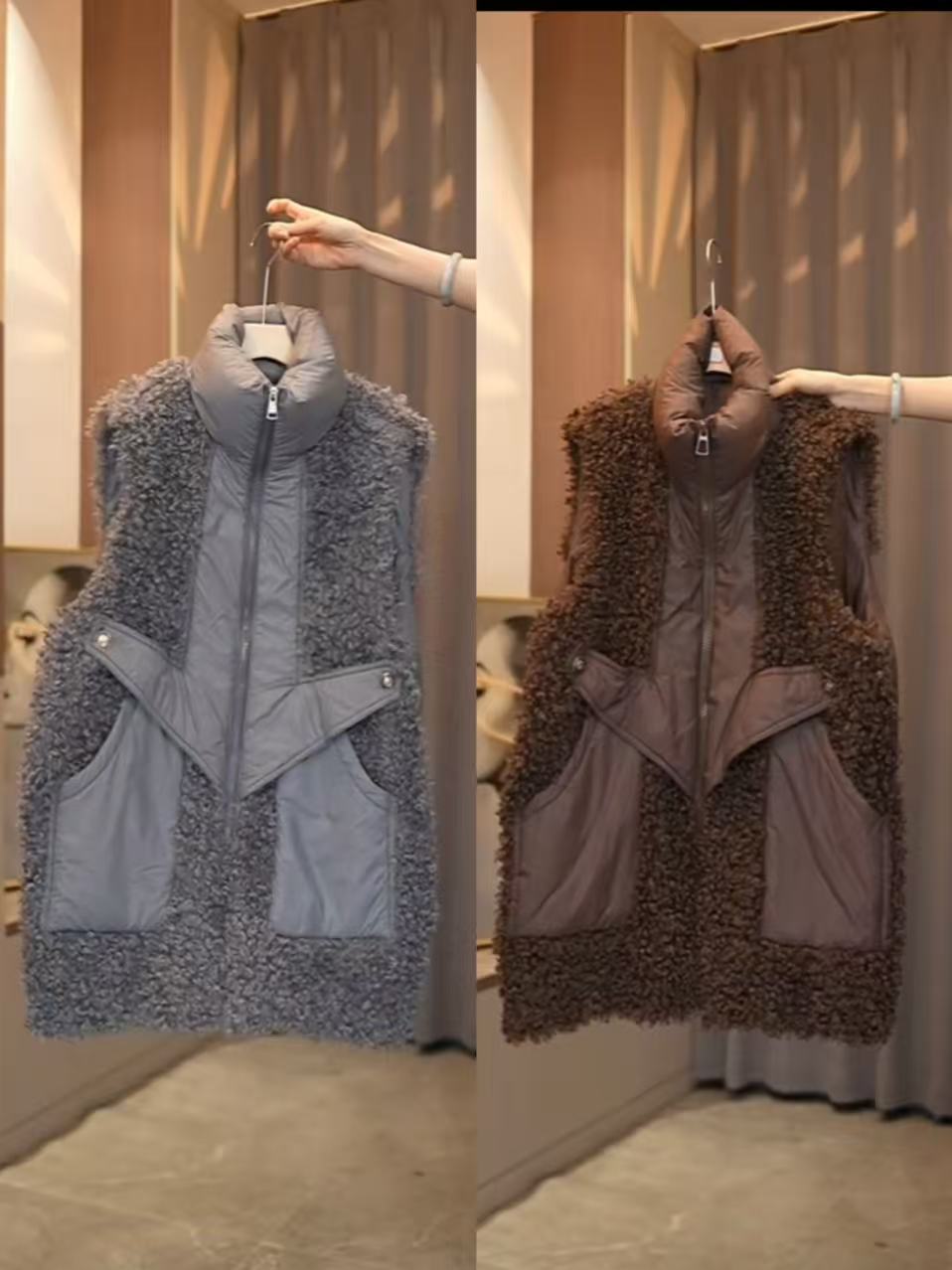 【9208#】冬季新款时尚百搭拼接毛毛棉马甲