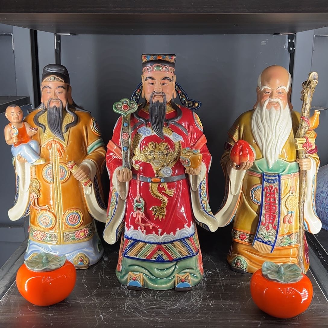 福禄寿石湾陶艺摆件纯手工制作